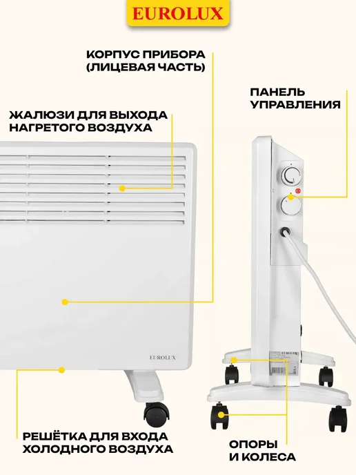 EUROLUX Конвектор электрический обогреватель для дома ОК-EU-2000, вариант, фото 6
