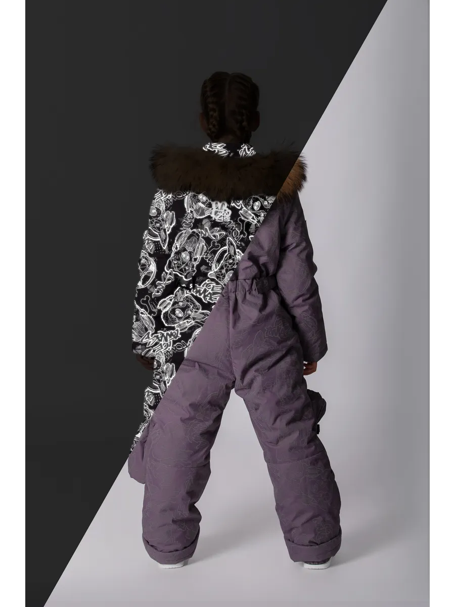 Зимний слитный комбинезон мембрана с натуральной опушкой