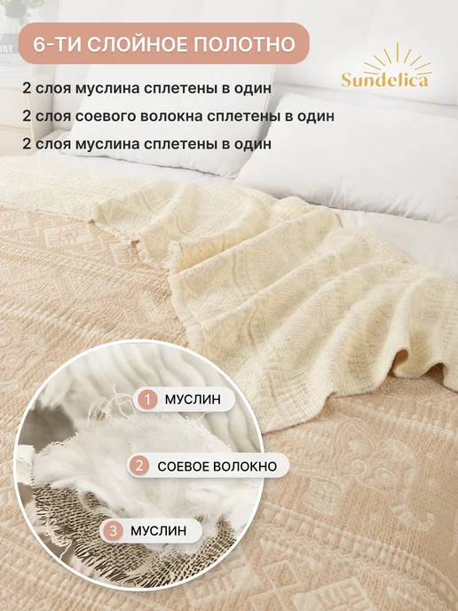 Sundelica Покрывало одеяло 200х230 на кровать муслиновое, всесезонное, вариант, фото 2