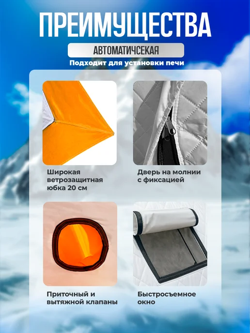 Altmart Зимняя утепленная палатка куб 2207 2.2 * 2.2* 2.2м, вариант, фото 8