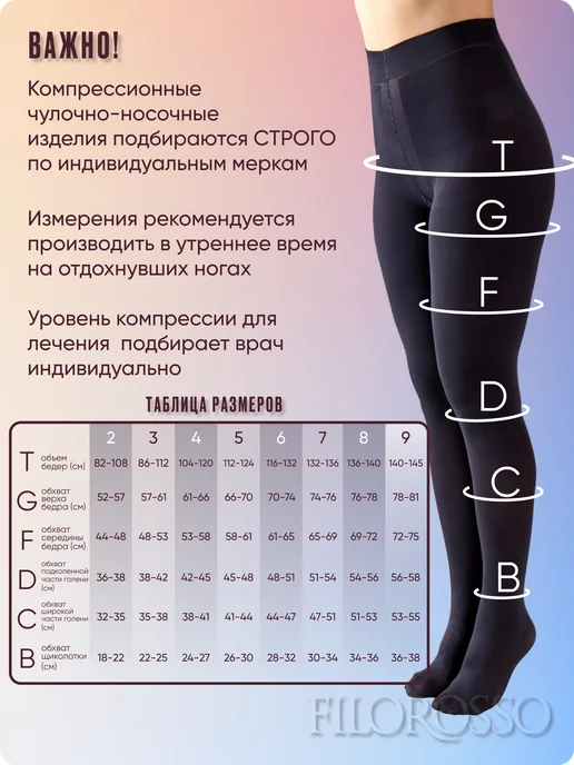 FILOROSSO Колготки компрессионные 1 класс Большие размеры 140 den, черный, фото 2