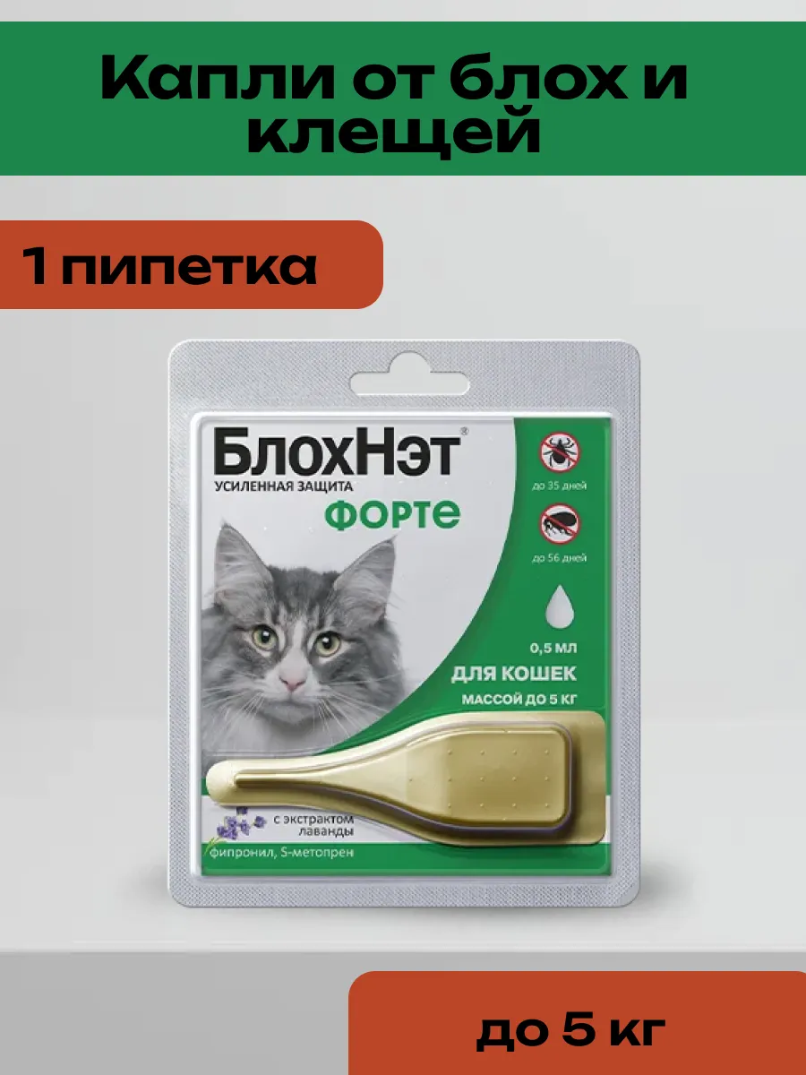 Блохнэт Форте Капли от Блох и Клещей для Кошек до 5кг