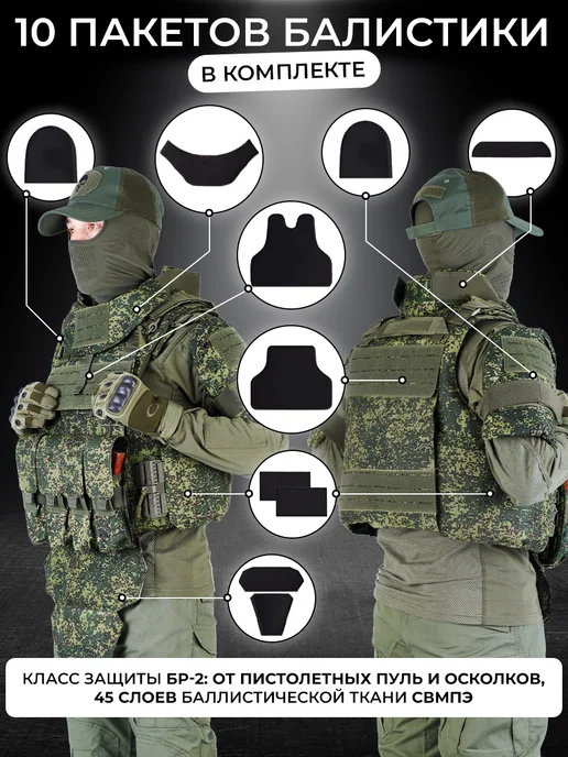 Alkor Tactical Бронежилет Universal Armor штурмовой с плитами БР5 пиксель, зеленый, фото 2