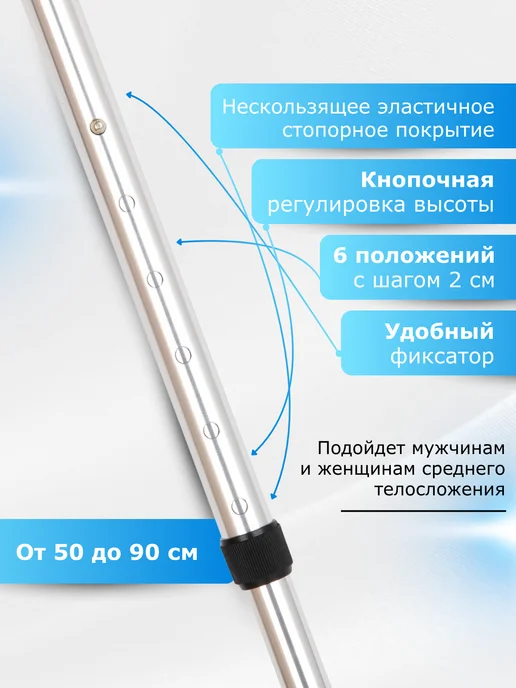 Трость опорная телескопическая для ходьбы, серый, фото 2