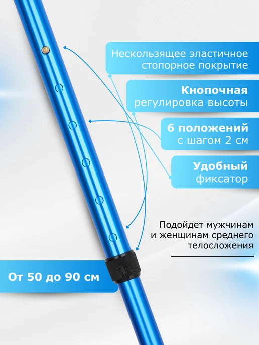 Трость опорная телескопическая для ходьбы, синий, фото 2