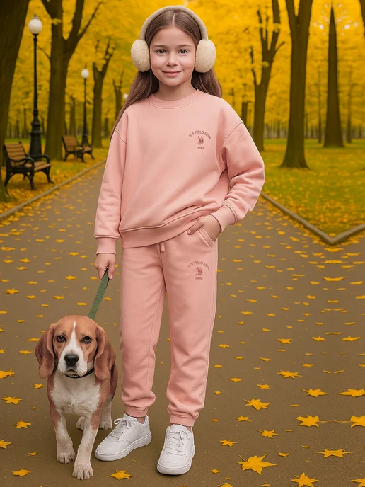 U.S. Polo Assn. Костюм для девочки спортивный без начеса демисезонный, оранжевый, фото 2