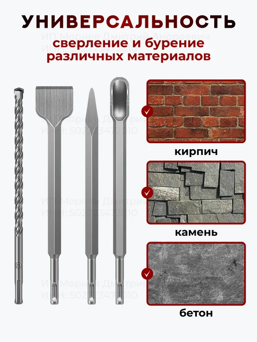 Бур для перфоратора набор 17 предметов, вариант, фото 3