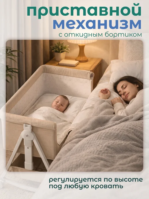 CINLAN Кроватка детская приставная для новорожденных, бежевый, фото 7
