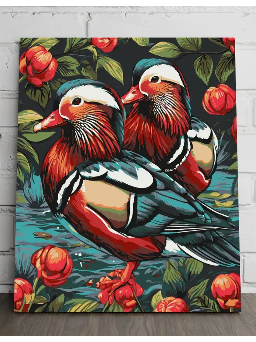 Картина по номерам - Самец и самка утки-мандаринки — 40×50 см