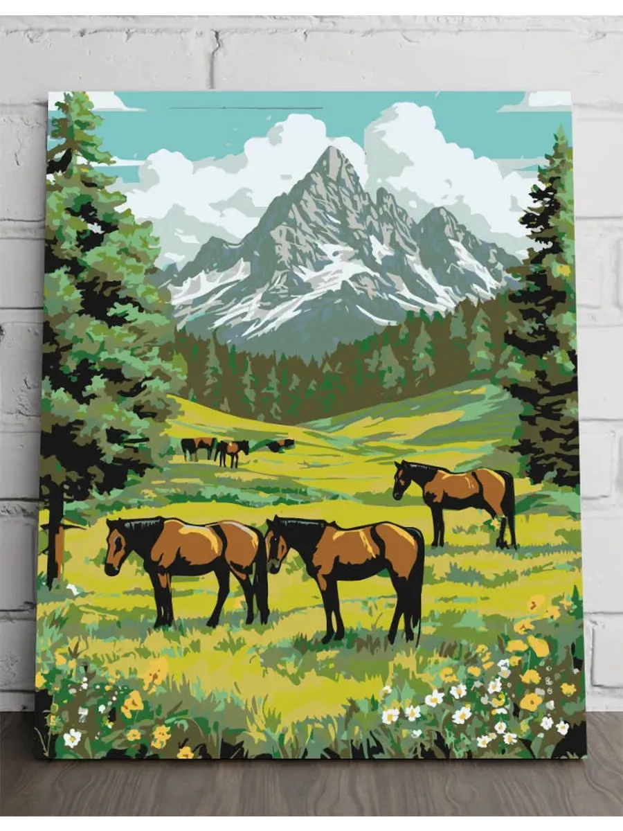 Картина по номерам - Коричневые лошади — 40×50 см