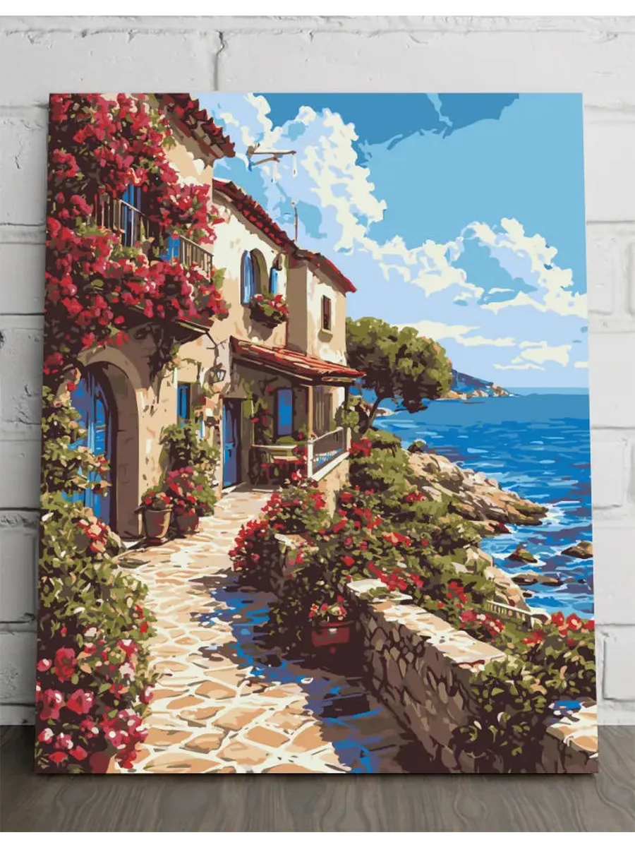 Картина по номерам - Домики у моря — 40×50 см