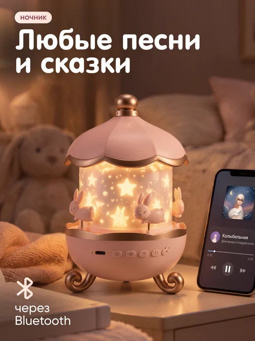 Gremlin Ночник проектор колонка 3 в 1 подарок девочке, розовый, фото 2