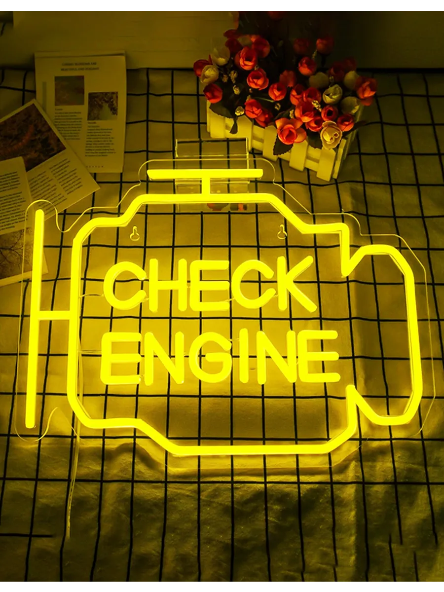Неоновая вывеска “CHECK MOTOR” 32*24 см, желтый