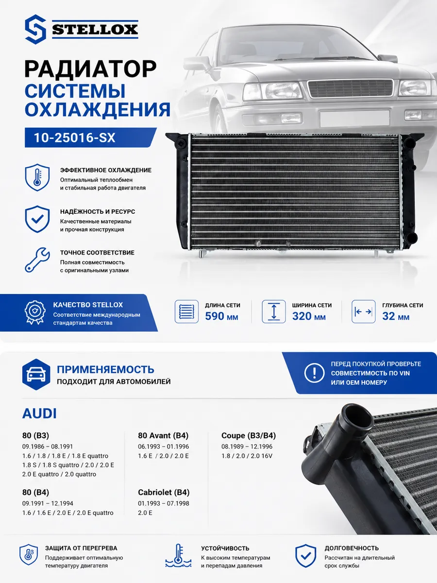 Радиатор системы охлаждения Audi 80 B3 B4