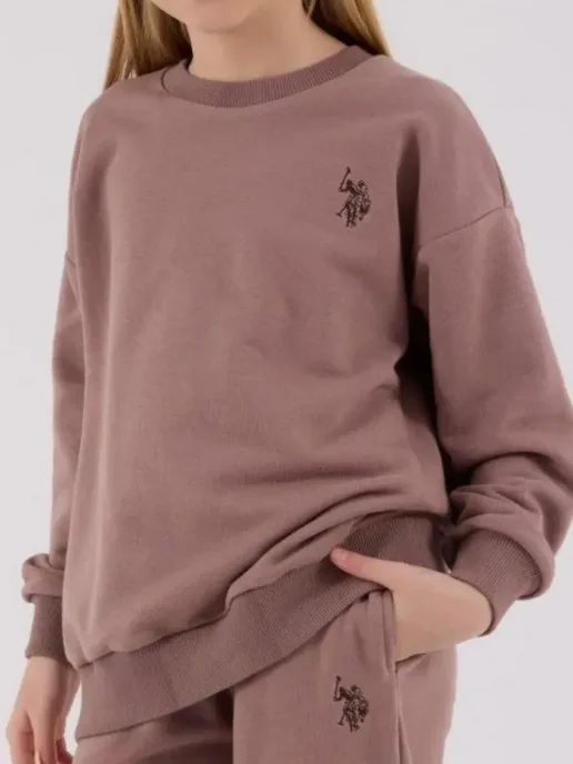 U.S. Polo Assn. Костюм спортивный для девочки с начесом теплый, бежевый, фото 6