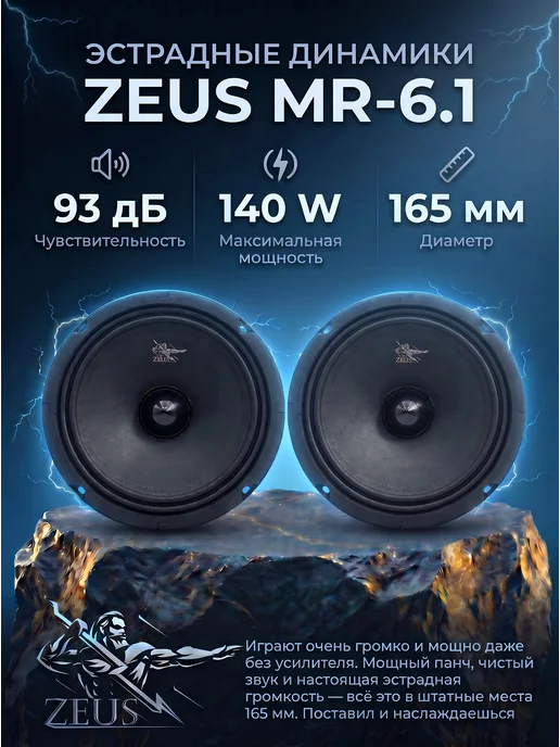 Zeus Динамики эстрадные 16см автомобильные MR-6.1, черный