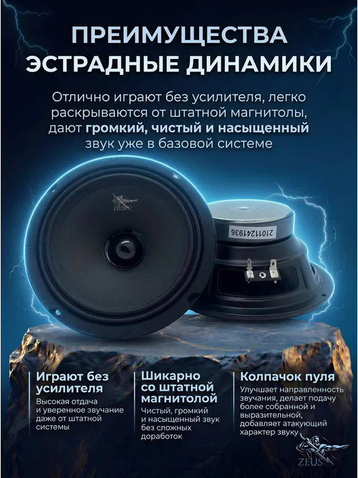 Zeus Динамики эстрадные 16см автомобильные MR-6.1, черный, фото 3