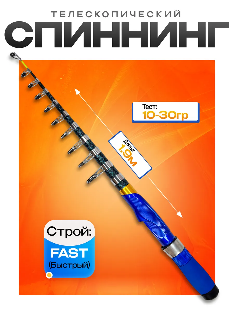Спиннинг на щуку для рыбалки телескопический удочка 1.9м