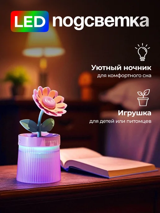 Увлажнитель воздуха для дома с подсветкой, фиолетовый, фото 4