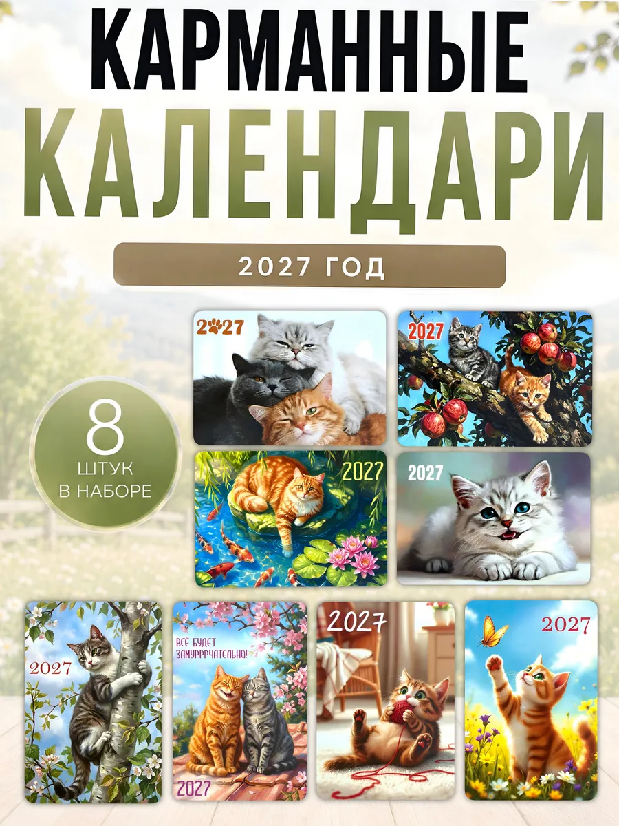 Календари карманные 2027 "Котики" 8шт