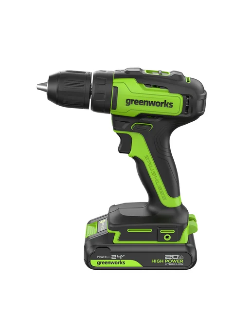 Greenworks Дрель-шуруповерт 24V, б щет, 2АКБx2Ач и ЗУ, зеленый, фото 5