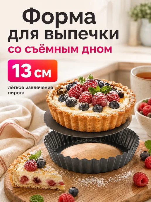 Антипригарная форма для выпечки, 13 см, съёмное дно, черный, фото 7