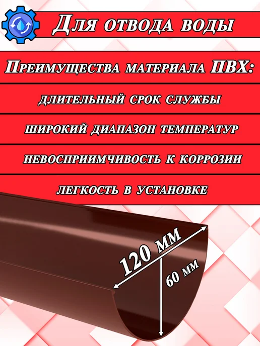 Grand Line Желоб водосточный d 120 мм шоколад 1 метр 1 штука, 1 м, фото 2