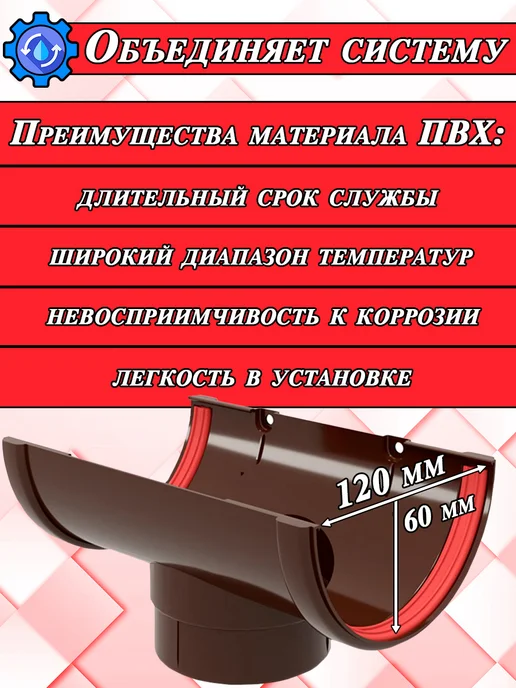 Grand Line Воронка водостока d 120 мм шоколад 1 штука, коричневый, фото 2