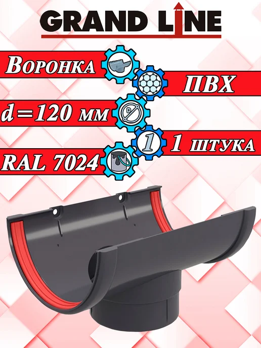 Grand Line Воронка водостока d 120 мм графит 1 штука, серый
