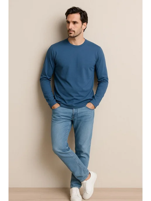 BLOSSOM MEN'S лонгслив базовый хлопок, синий, фото 3