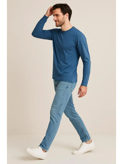 BLOSSOM MEN'S лонгслив базовый хлопок, синий, фото 4