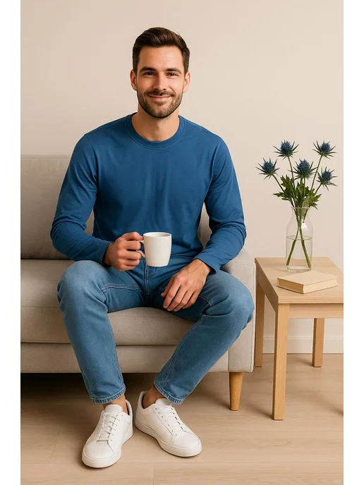 BLOSSOM MEN'S лонгслив базовый хлопок, синий, фото 7