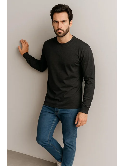 BLOSSOM MEN'S лонгслив базовый хлопок, черный, фото 5