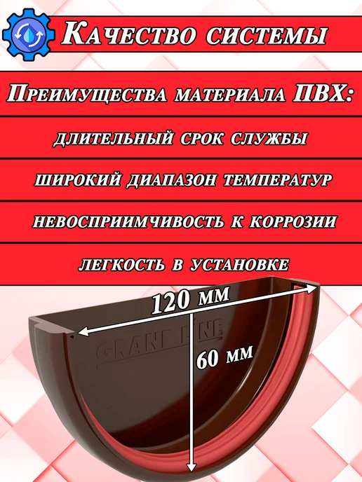 Grand Line Заглушка желоба водостока d 120 мм шоколад 4 шт, коричневый, фото 2