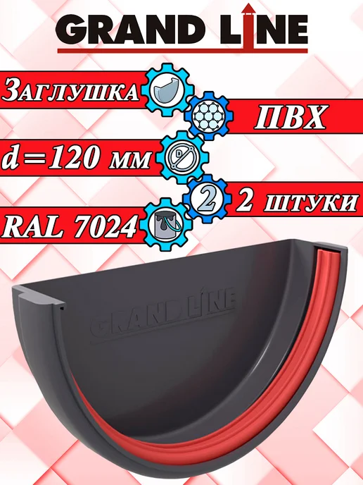 Grand Line Заглушка для водостока d 120 мм графит 4 штуки, серый