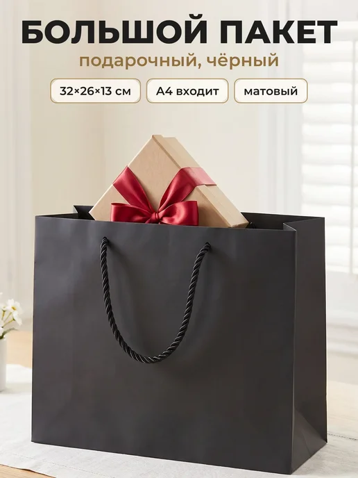 ПАКУ_YOU Пакет подарочный крафт черный мужской 32х26 см с ручками, 32x26 см