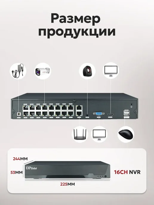 EXPGlobal IP видеорегистратор с POE 8Мп 16 каналов, серый, фото 8