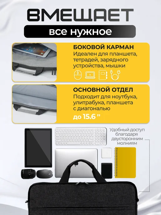 Сумка для ноутбука 15.6 черная, черный, фото 4