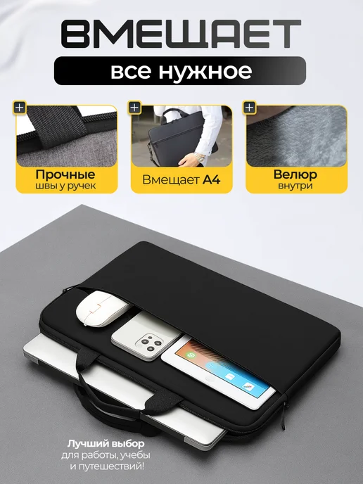 Сумка для ноутбука 15.6 черная, черный, фото 5
