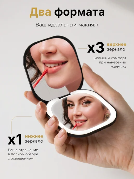 LinaMirrors Зеркало карманное складное с подсветкой для макияжа X3, вариант, фото 3