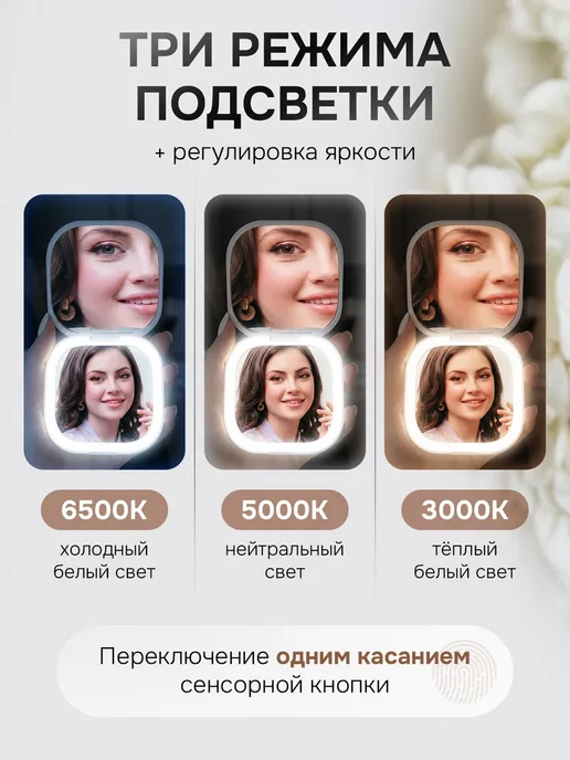 LinaMirrors Зеркало карманное складное с подсветкой для макияжа X3, вариант, фото 4