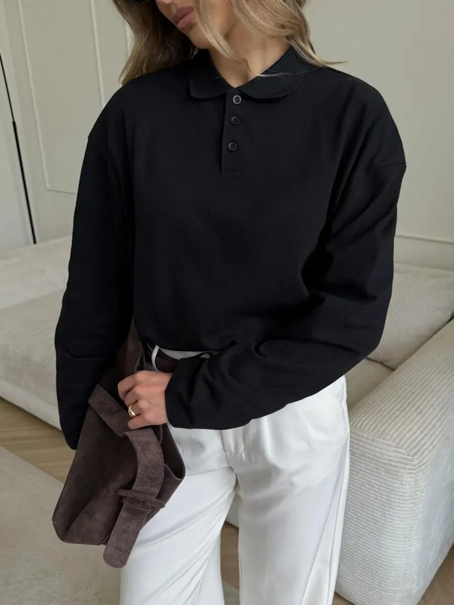 Лонгслив поло оверсайз с воротником