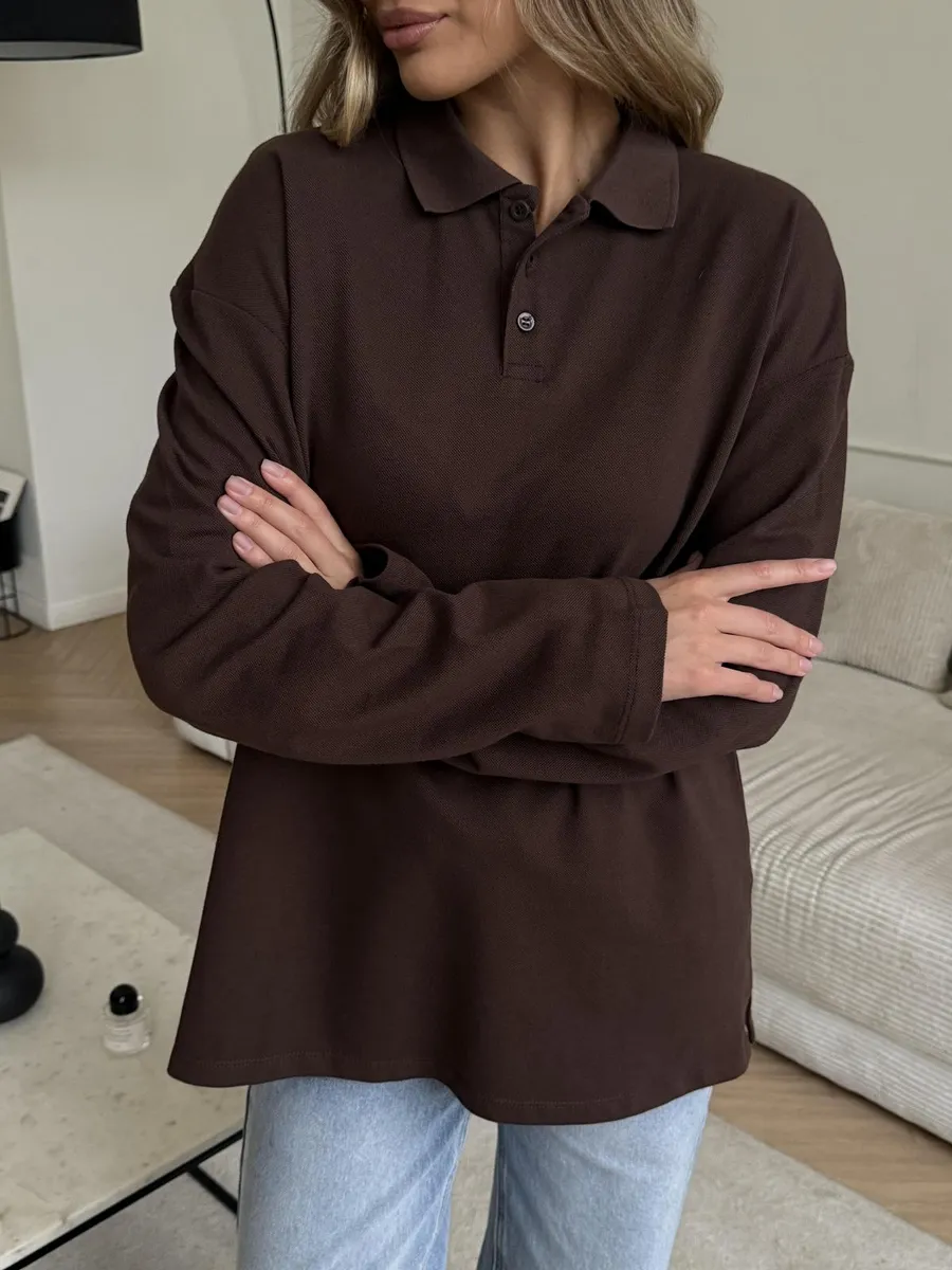 Лонгслив поло оверсайз с воротником