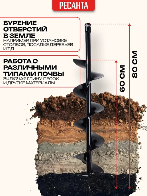 РЕСАНТА Шнек бур для мотобура AG-150, вариант, фото 2