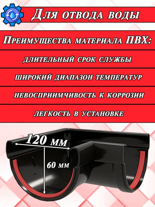 Grand Line Угол желоба для водостока d 90мм зеленый 4 штуки, черный, фото 2