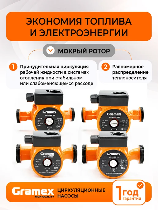 Gramex Циркуляционный насос для отопления 25 6 100 Вт, 100 Вт, фото 3