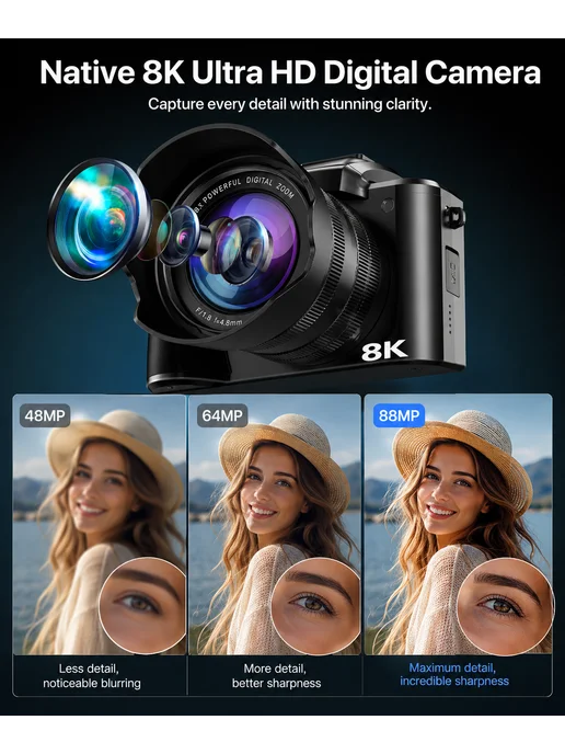 8K камера 88МП с автофокусом, 3" экраном 180° и 16X зумом, вариант, фото 6