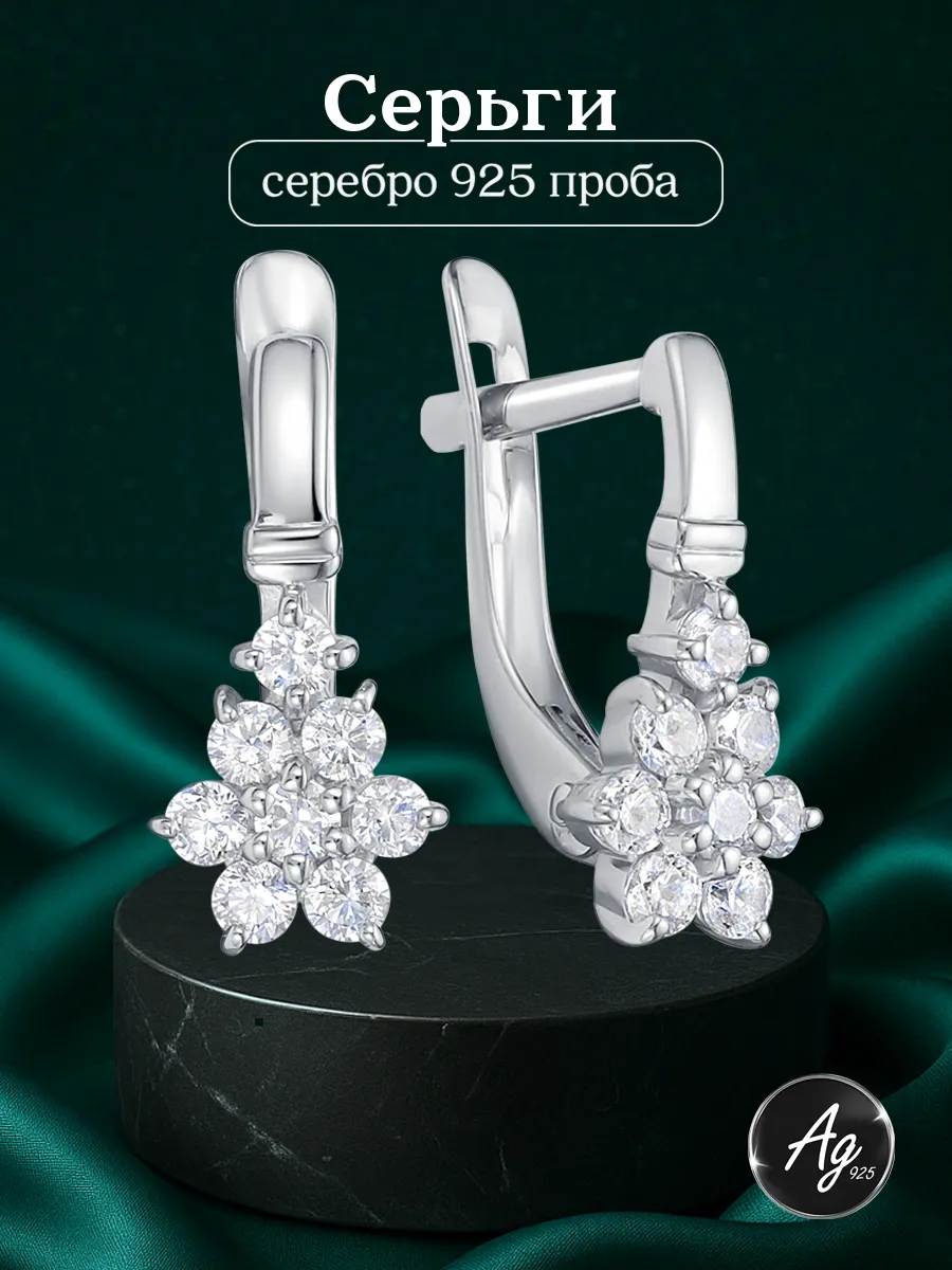 Серьги серебро 925 с фианитами