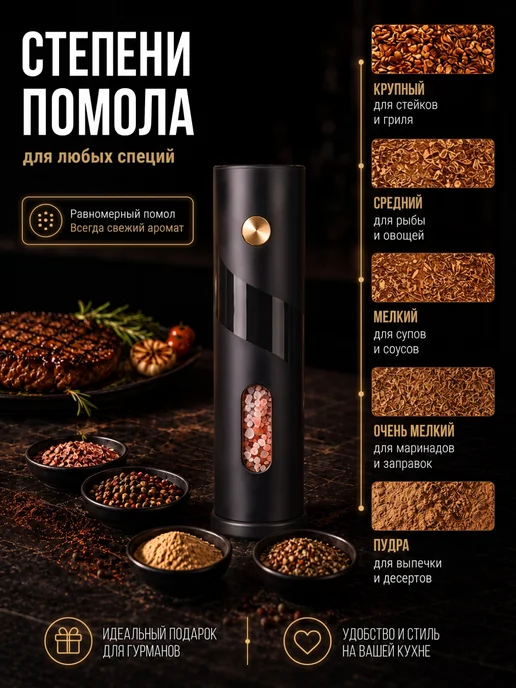Мир ПОДАРКОВ Электрические мельницы для специй и штопор, черный, фото 4