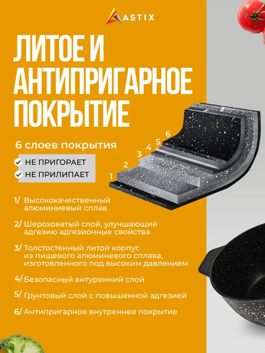 Astix Сковорода 24 см со съемной ручкой с антипригарным покрытием, серый, фото 5